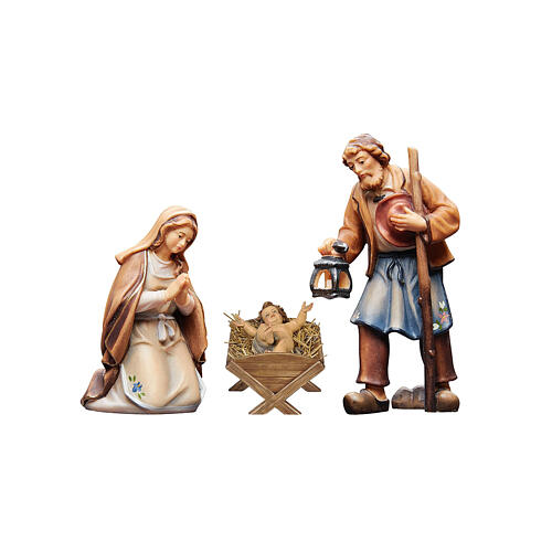 Heilige Familie, Set, 3 Figuren, schlichte Wiege mit Heu, Holz coloriert, für 12 cm Heimatland-Krippe, Grödner Kunsthandwerk 2