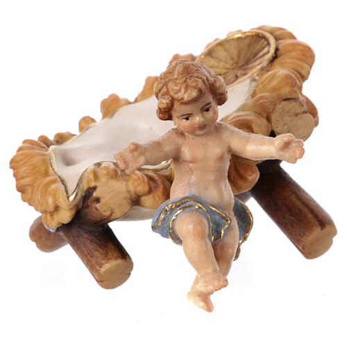 Famiglia con Gesù Bambino legno colorato presepe Heimatland 12 cm Val Gardena 5