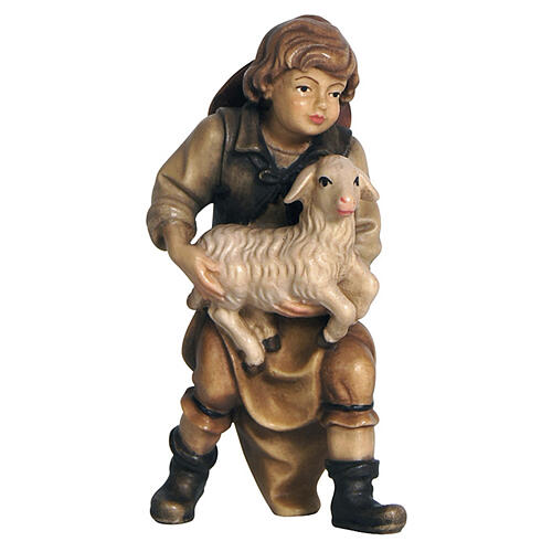 Dziecko z owieczką 9,5 cm, kolorowane drewno, do szopki Heimatland, Val Gardena 1