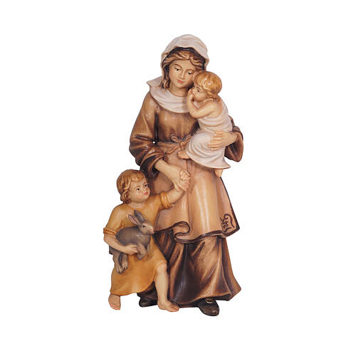 Woman with children, coloured wood, 9.5 cm Heimatland Nativity Scene of Val Gardena 1