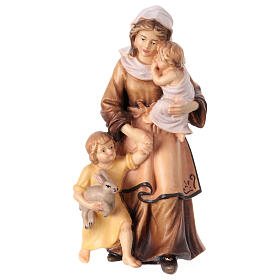 Woman with her children for Heimatland Nativity Scene of 12 cm, painted wood, Val Gardena