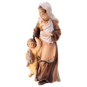 Donna con bambini 12 cm realizzata in legno dipinto presepe Heimatland Val Gardena