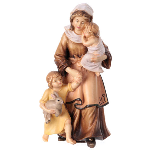 Woman with children figurine 12 cm made of painted wood Heimatland Val Gardena nativity scene 1