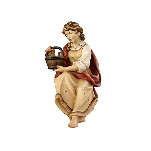 Shepherd for fountain scene of painted wood for Heimatland Nativity Scene, 9.5 cm, Val Gardena 1