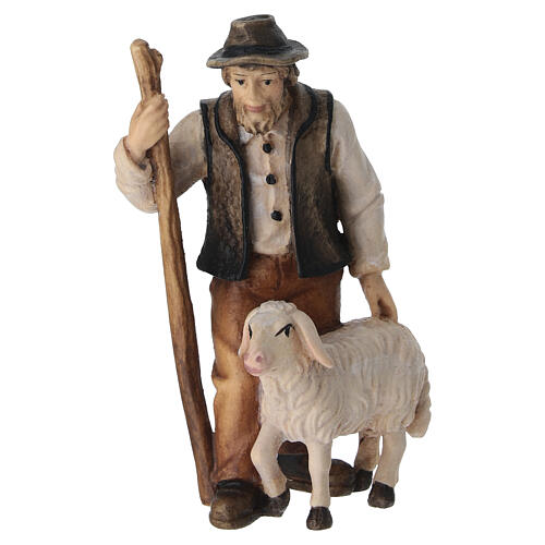 Hirte mit Schaf und Stock, Holz coloriert, für 9,5 cm Heimatland-Krippe, Grödner Kunsthandwerk 1