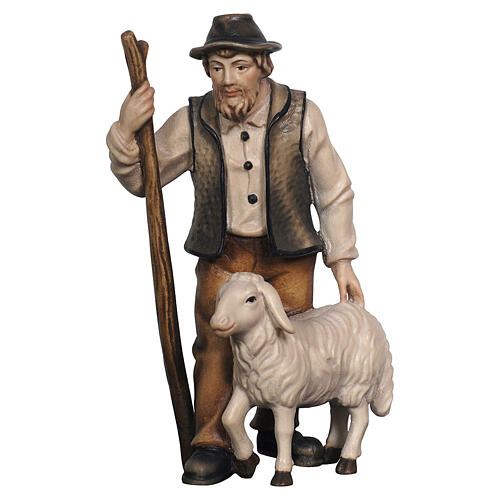 Estatua de madera pastor con oveja belén Heimatland 9,5 cm Val Gardena 1