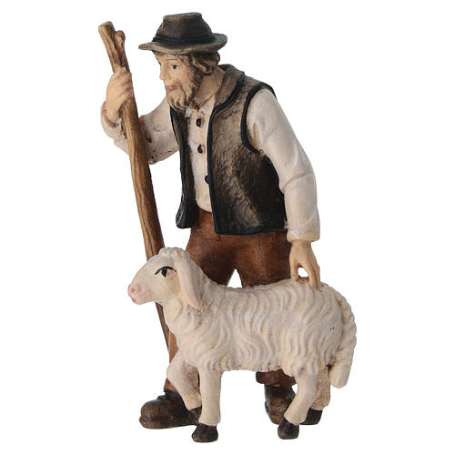 Wooden shepherd figurine with sheep Heimatland nativity scene 9.5 cm Val Gardena 2
