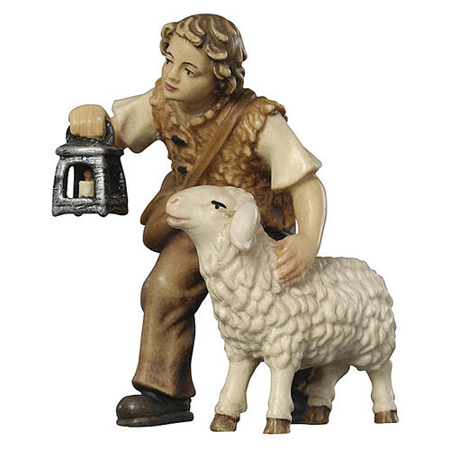 Pastore con pecora in legno 9.5 cm presepe Heimatland Val Gardena 1