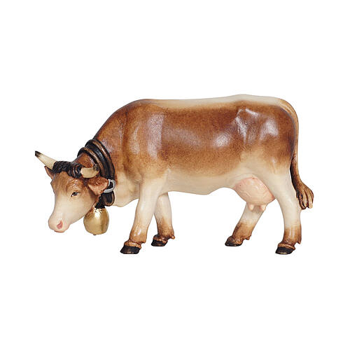 Vaca pastando peça de madeira pintada para presépio Heimatland 9,5 cm Val Gardena 1