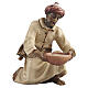 Camel driver on his knees with a water bowl, painted wood character for 9.5 cm Heimatland Nativity Scene, Val Gardena s1