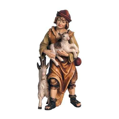 Shepherd with two goats, painted wood character for 9.5 cm Heimatland Nativity Scene, Val Gardena 1