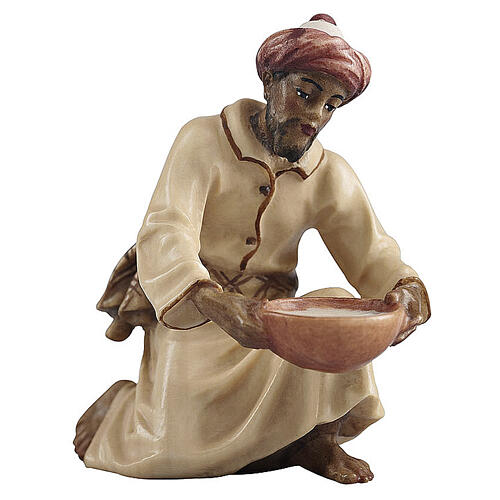 Kameltreiber kniend mit Wasserschale, Holz coloriert, für 12 cm Heimatland-Krippe, Grödner Kunsthandwerk 1