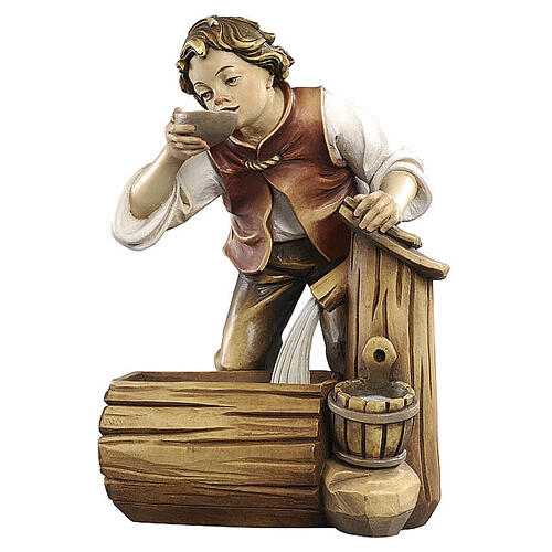 Bambina con fontana 12 cm presepe legno dipinto Heimatland Val Gardena  1