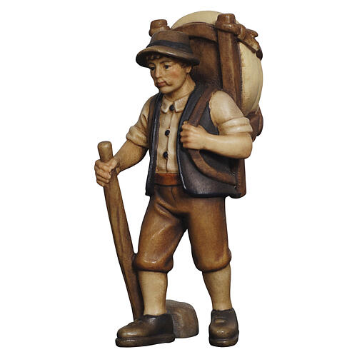 Herdsman carrying cheese nativity scene 12 cm colored wood Heimatland Val Gardena 1