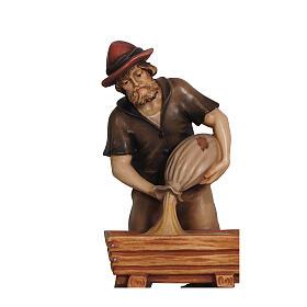 Pastor com manjedoura para presépio de 12 cm de madeira pintada Heimatland Val Gardena