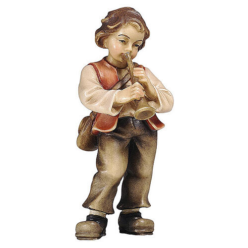 Bub mit Trompete, Holz coloriert, für 9,5 cm Heimatland-Krippe, Grödner Kunsthandwerk 1