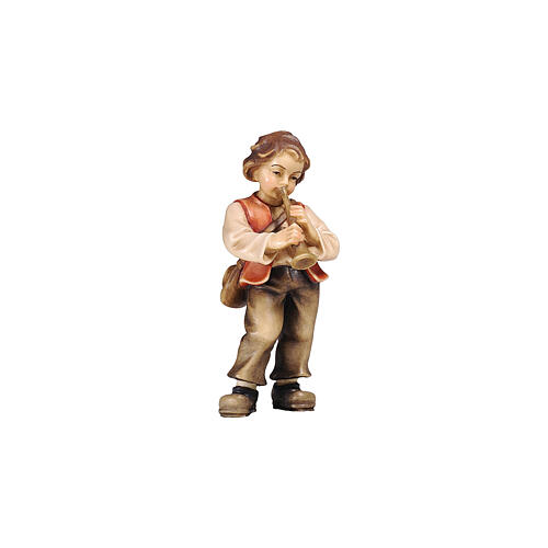 Enfant avec trompette 12 cm bois peint Heimatland Val Gardena 1