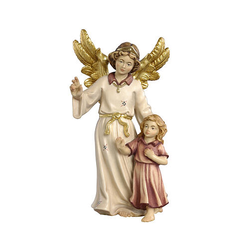 Angelo custode con bambino legno dipinto 9,5 cm presepe Heimatland Val Gardena  1