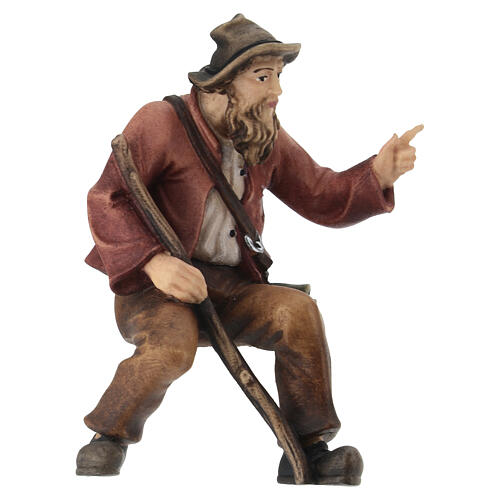 Shepherd sitting and pointing painted wooden nativity scene 12 cm Heimatland Val Gardena 2