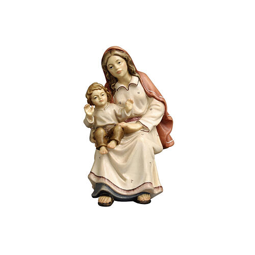 Donna seduta con bambino 12 cm presepe Heimatland legno dipinto Val Gardena  1