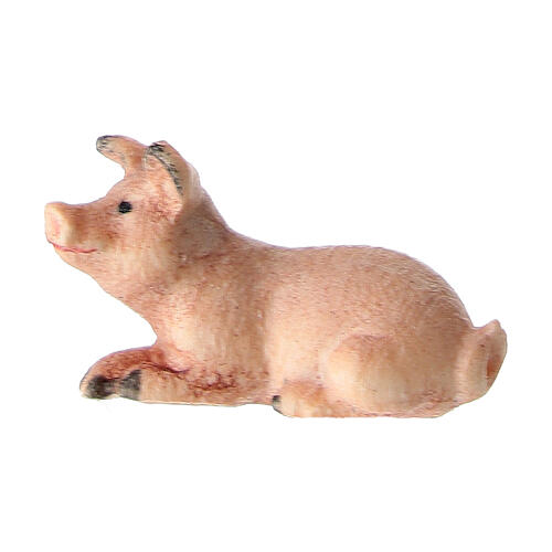 Ferkel liegend, Holz coloriert, für 9,5 cm Heimatland-Krippe, Grödner Kunsthandwerk 1