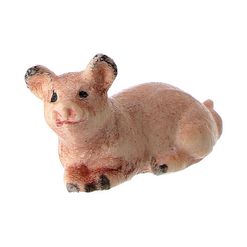 Lying pig Heimatland painted wood 9.5 cm Val Gardena 2