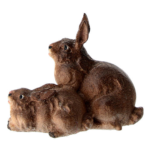 Groupe lapins 12 cm figurine crèche Heimatland bois peint Val Gardena 1