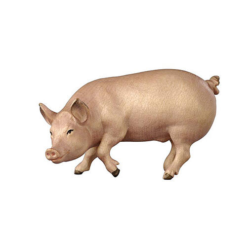Cerdo madera pintada 9,5 cm belén Heimatland Val Gardena 1