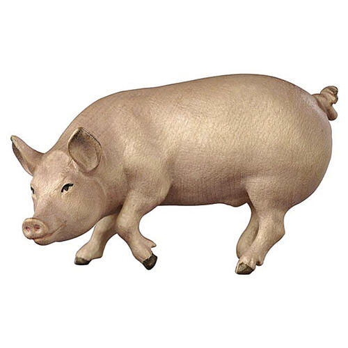 Cerdo madera pintada 9,5 cm belén Heimatland Val Gardena 1