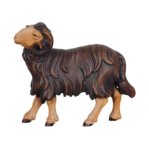 Black ram figurine with head to the left for 9.5 cm Heimatland Nativity Scene, Val Gardena, painted wood 1