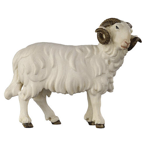 Widder weiß rechtsschauend, Holz coloriert, für 9,5 cm Heimatland-Krippe, Grödner Kunsthandwerk 1