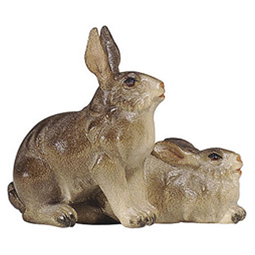 Grupo coelhos presépio de madeira pintada 12 cm Heimatland Val Gardena 1