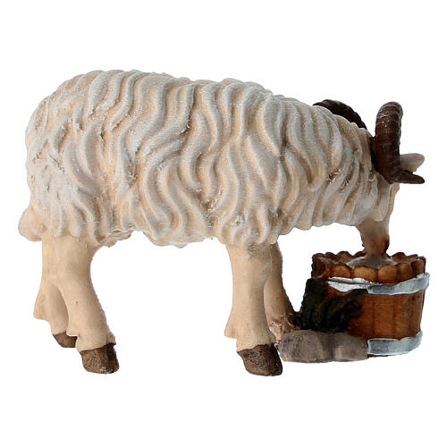 Widder weiß mit Eimer, Holz coloriert, für 12 cm Heimatland-Krippe, Grödner Kunsthandwerk 3