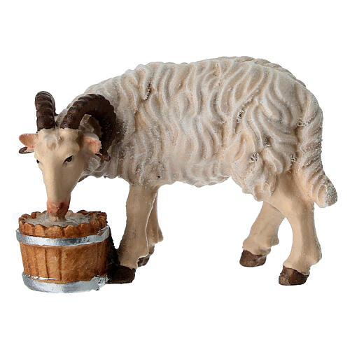 White ram with bucket Heimatland nativity scene 12 cm painted wood Val Gardena 1