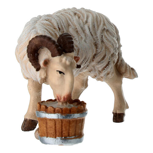 White ram with bucket Heimatland nativity scene 12 cm painted wood Val Gardena 2