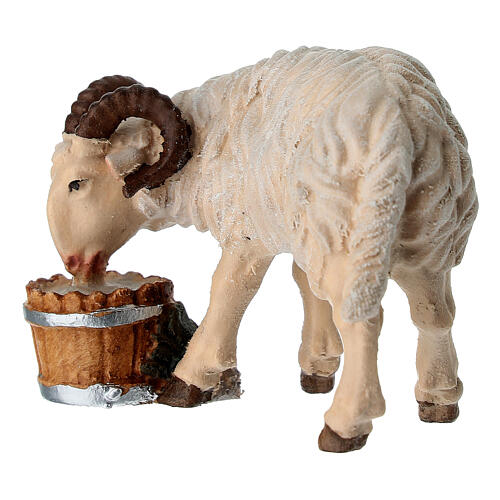 White ram with bucket Heimatland nativity scene 12 cm painted wood Val Gardena 4