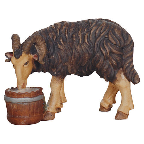 Ariete nera con secchio 12 cm presepe legno dipinto Heimatland Val Gardena 1