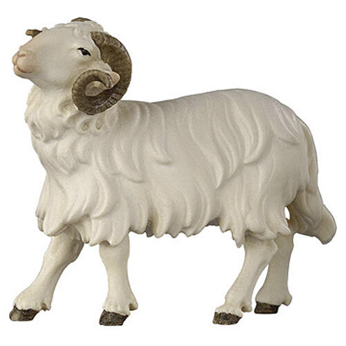 Ariete testa a sinistra 12 cm presepe Heimatland legno dipinto Val Gardena 1