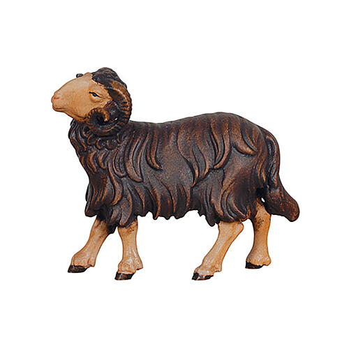 Black ram, head to the left, for painted wood Heimatland Nativity Scene with 12 cm characters, Val Gardena 1