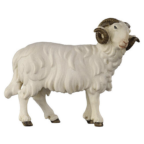 Carneiro com cabeça para a direita presépio Val Gardena Heimatland 12 cm de madeira pintada 1