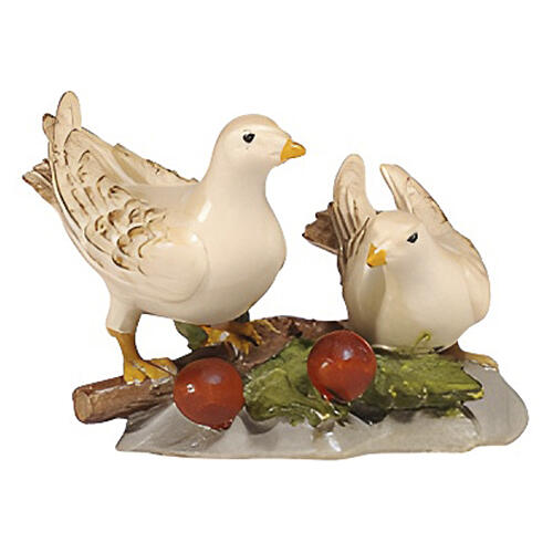 Dos palomas Heimatland 9,5 cm madera pintada belén Val Gardena 1