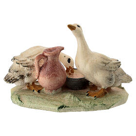 Entengruppe mit Krug, Holz coloriert, für 9,5 cm Heimatland-Krippe, Grödner Kunsthandwerk