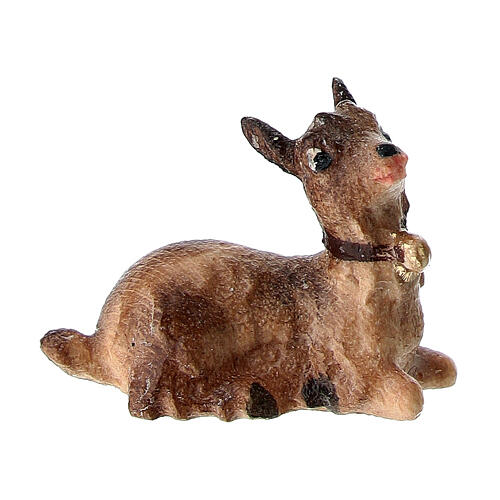 Lying kid goat of painted wood for 9.5 cm Heimatland Nativity Scene of Val Gardena 1