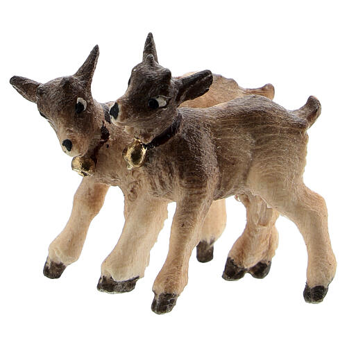 Couple chevreau 9,5 cm figurine bois peint crèche Heimatland Val Gardena 1