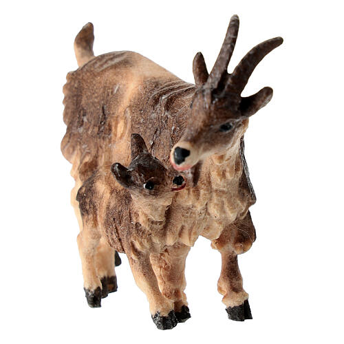 Goat with little kid 9.5 cm painted wood Heimatland Val Gardena 2