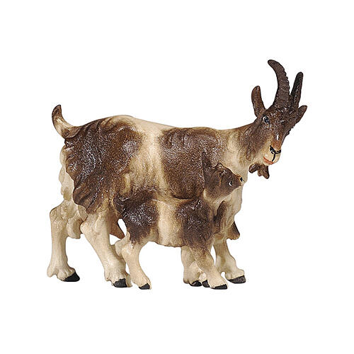 Cabra com cabrito para presépio de madeira pintada de 12 cm, modelo Heimatland, Val Gardena 1