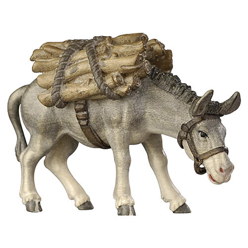 Esel mit Holz, Holz coloriert, für 9,5 cm Heimatland-Krippe, Grödner Kunsthandwerk 1