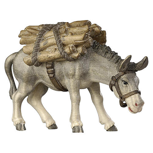 Esel mit Holz, Holz coloriert, für 12 cm Heimatland-Krippe, Grödner Kunsthandwerk 1