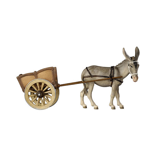 Burro com carro para presépio Heimatland do Val Gardena com peças de 9,5 cm em madeira pintada 2