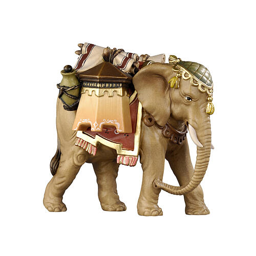 Éléphant avec bagages crèche 9,5 cm bois peint Val Gardena modèle Heimatland 2